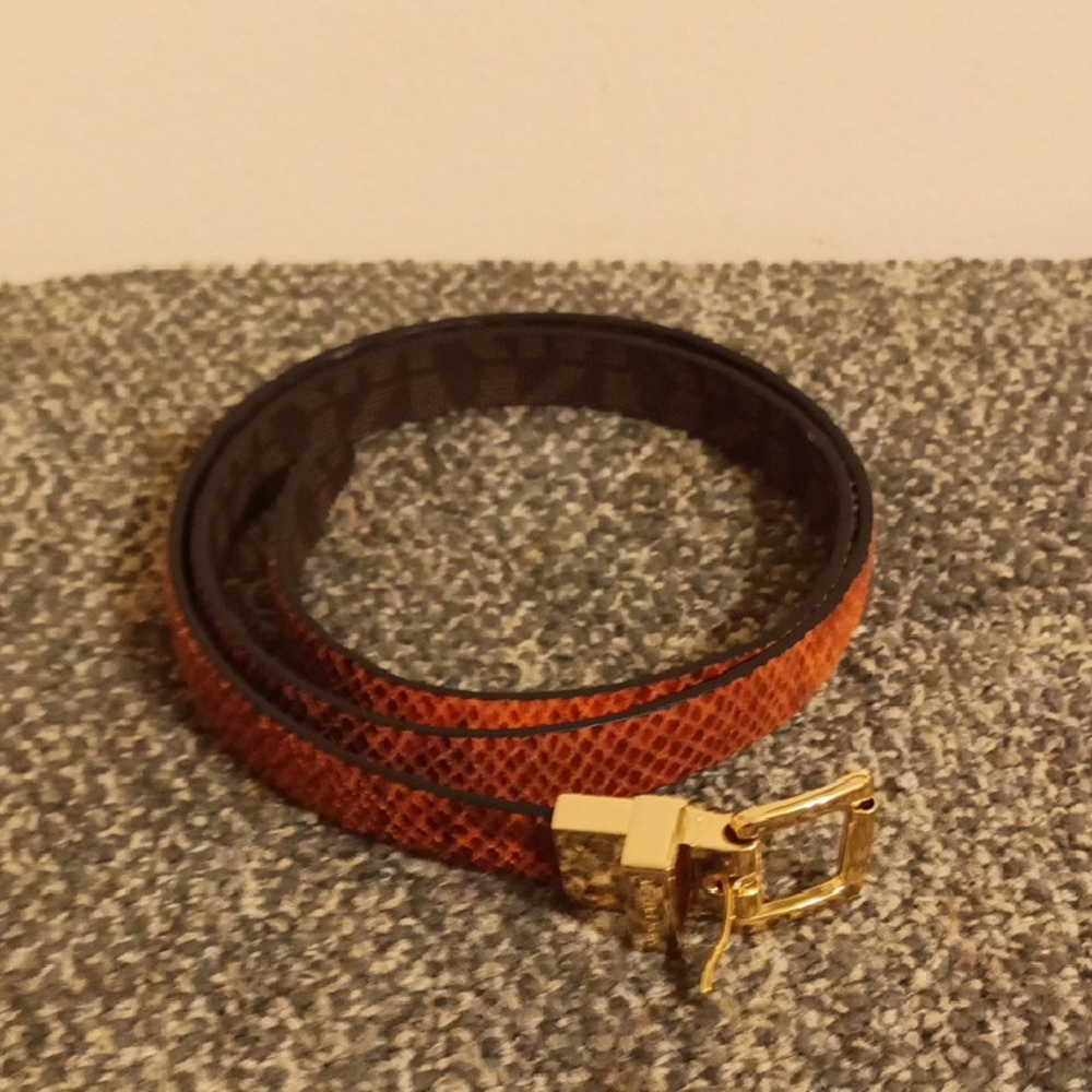 Michael Kors Reversible Snake Skin And Brown Belt with Gold Buckle Size M/L